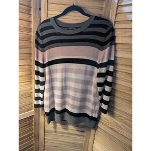 Banana Republic Size M Gray Pink Black Stripe Sweater Women Stylish